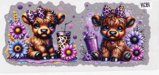 HC81 Highland Cow Flower Coffee UVDTF Wrap