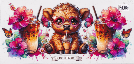 HC86 Highland Cow Flower Butterflies Coffee UVDTF Wrap