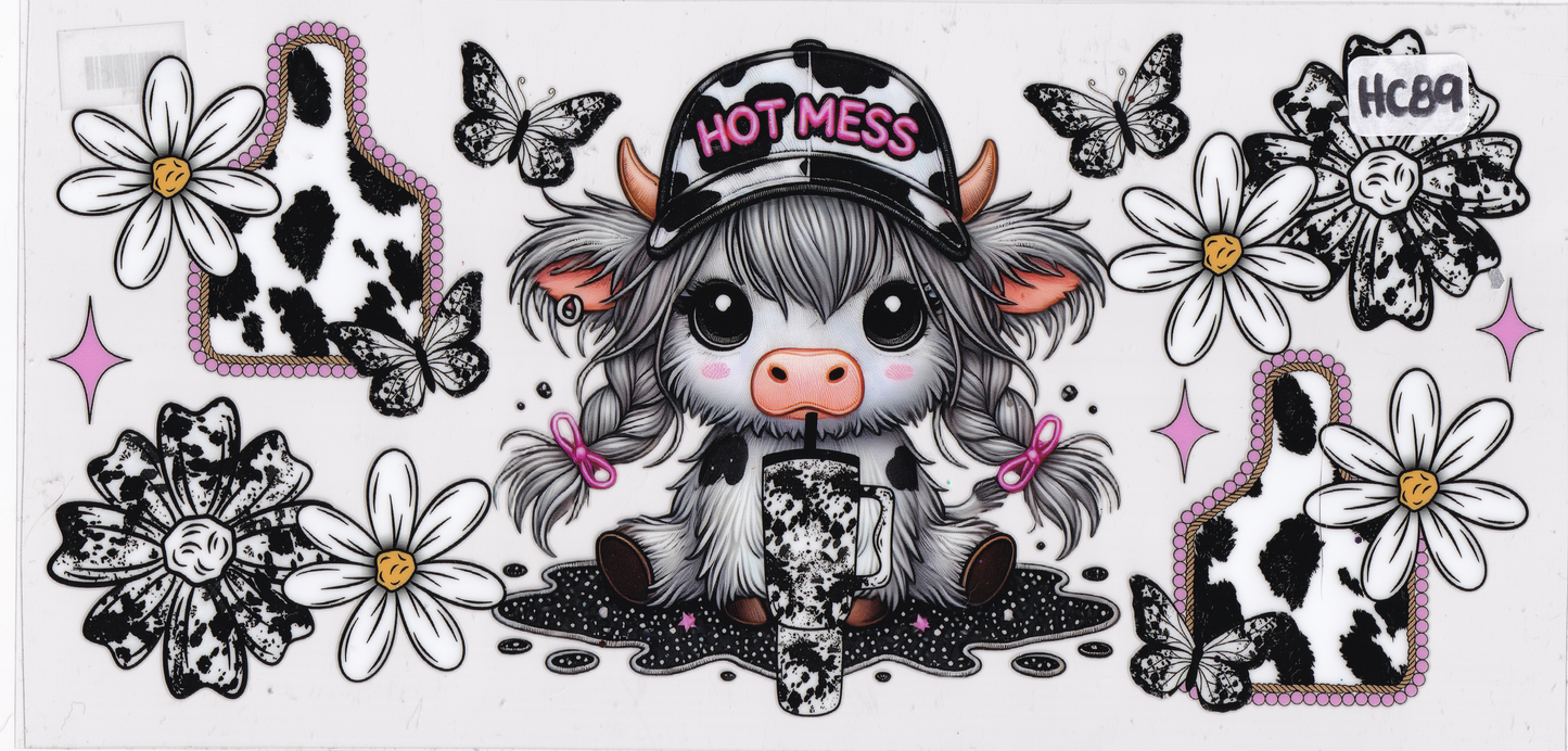 HC89 Highland Cow Flowers Butterflies UVDTF Wrap