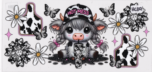 HC89 Highland Cow Flowers Butterflies UVDTF Wrap