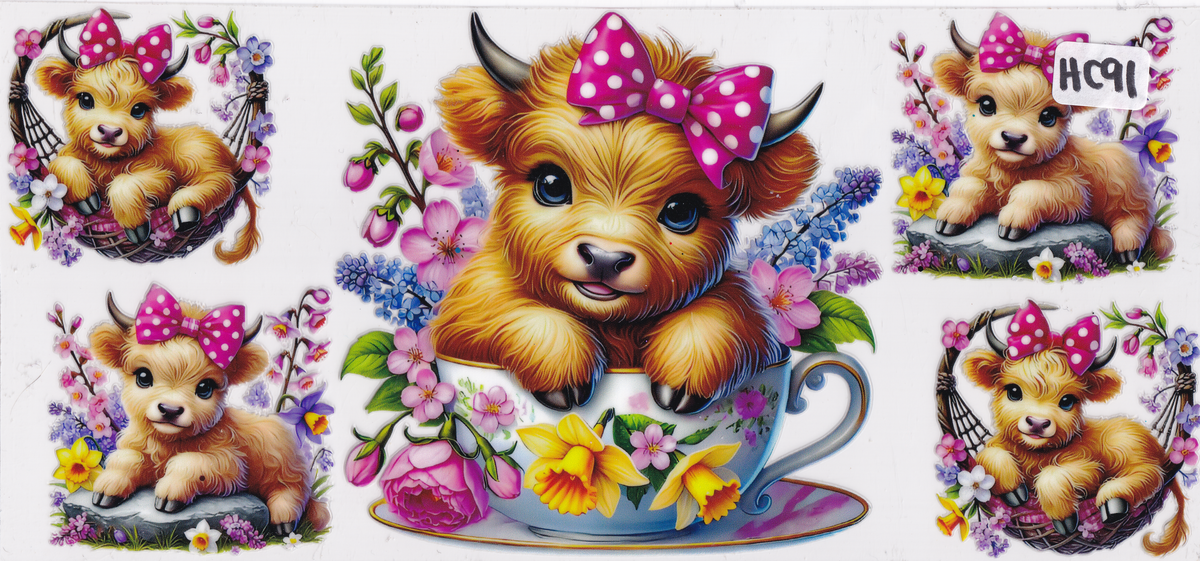 HC91 Highland Cow Flowers UVDTF Wrap