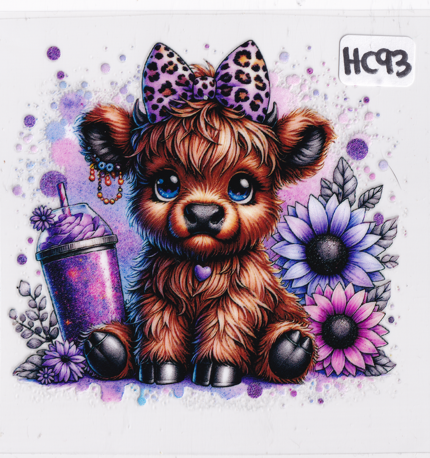 HC93 Highland Cow Flower Coffee UVDTF Wrap
