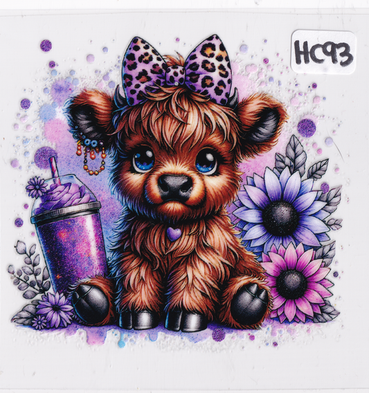 HC93 Highland Cow Flower Coffee UVDTF Wrap