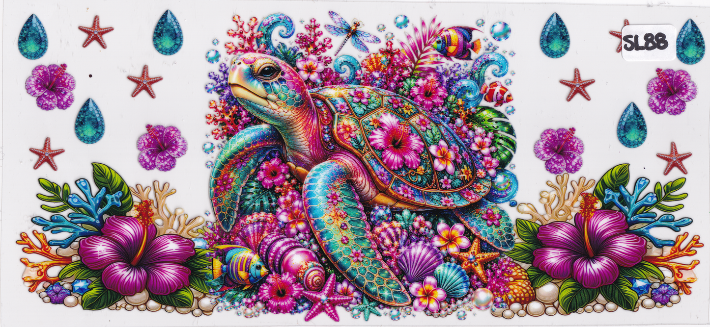 SL88 Sea Turtle Flowers UVDTF Wrap
