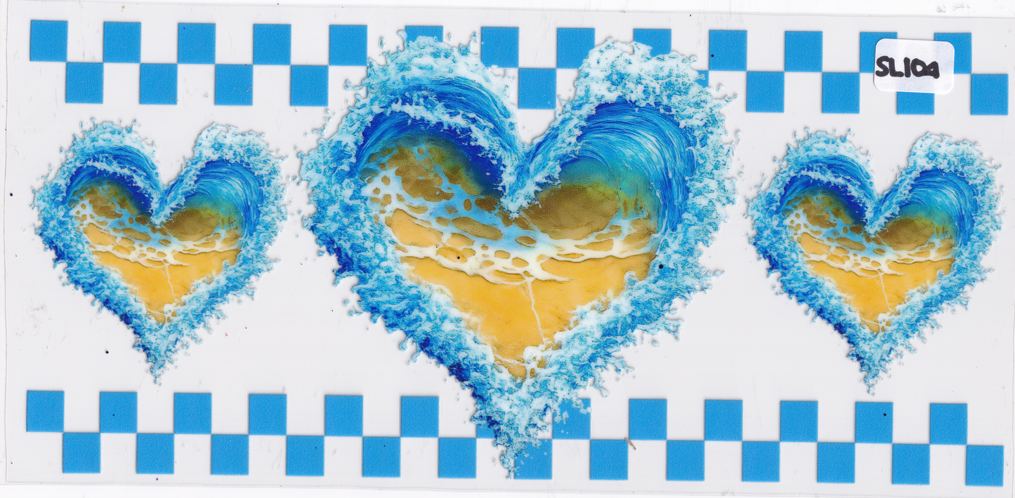 SL104 Ocean Water Hearts Pattern UVDTF Wrap