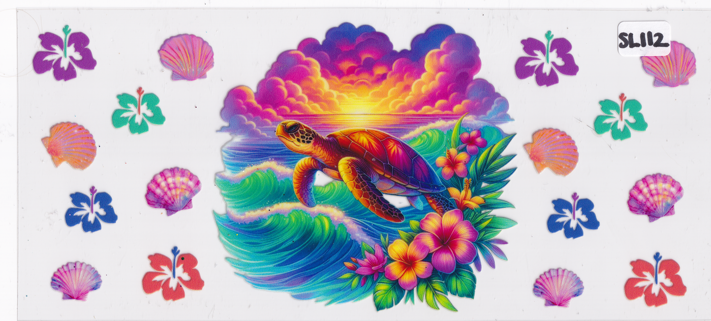 SL112 Sea Turtle Shells Ocean Flower UVDTF Wrap