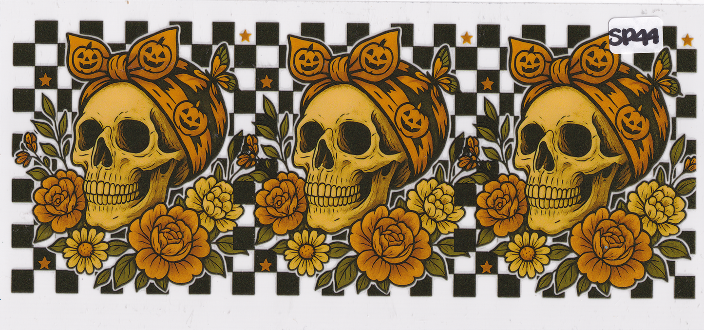 SP44 Skulls Pumpkin Flowers UVDTF Wrap