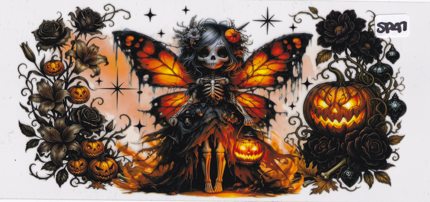 SP47 Skeleton Fairy Pumpkins Flowers UVDTF Wrap