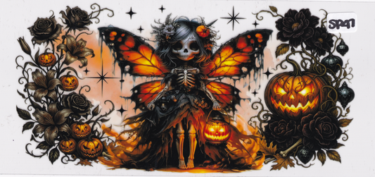 SP47 Skeleton Fairy Pumpkins Flowers UVDTF Wrap