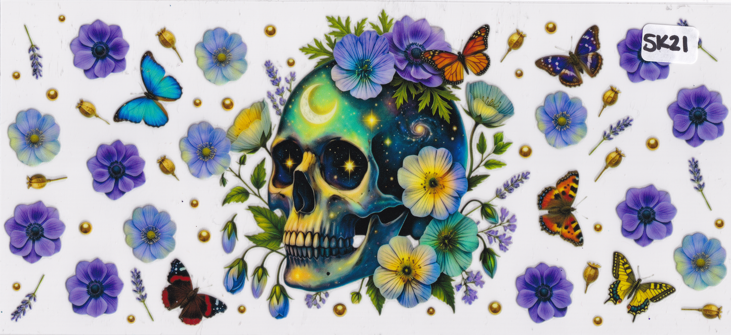SK21 Skull Butterflies Flowers UVDTF Wrap