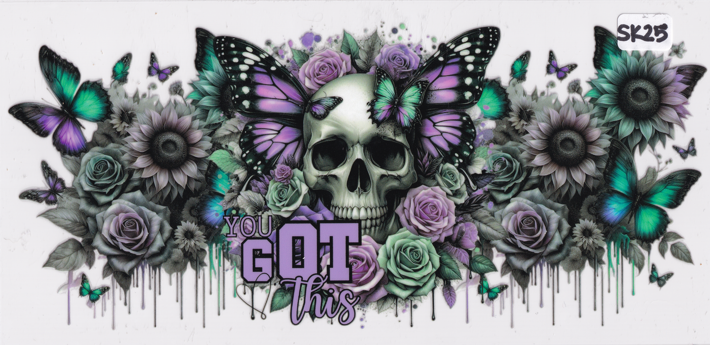 SK25 Skulls Butterflies Flowers UVDTF Wrap
