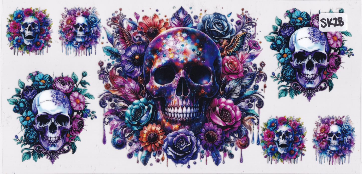 SK28 Skulls Flowers UVDTF Wrap