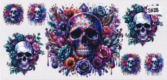 SK28 Skulls Flowers UVDTF Wrap