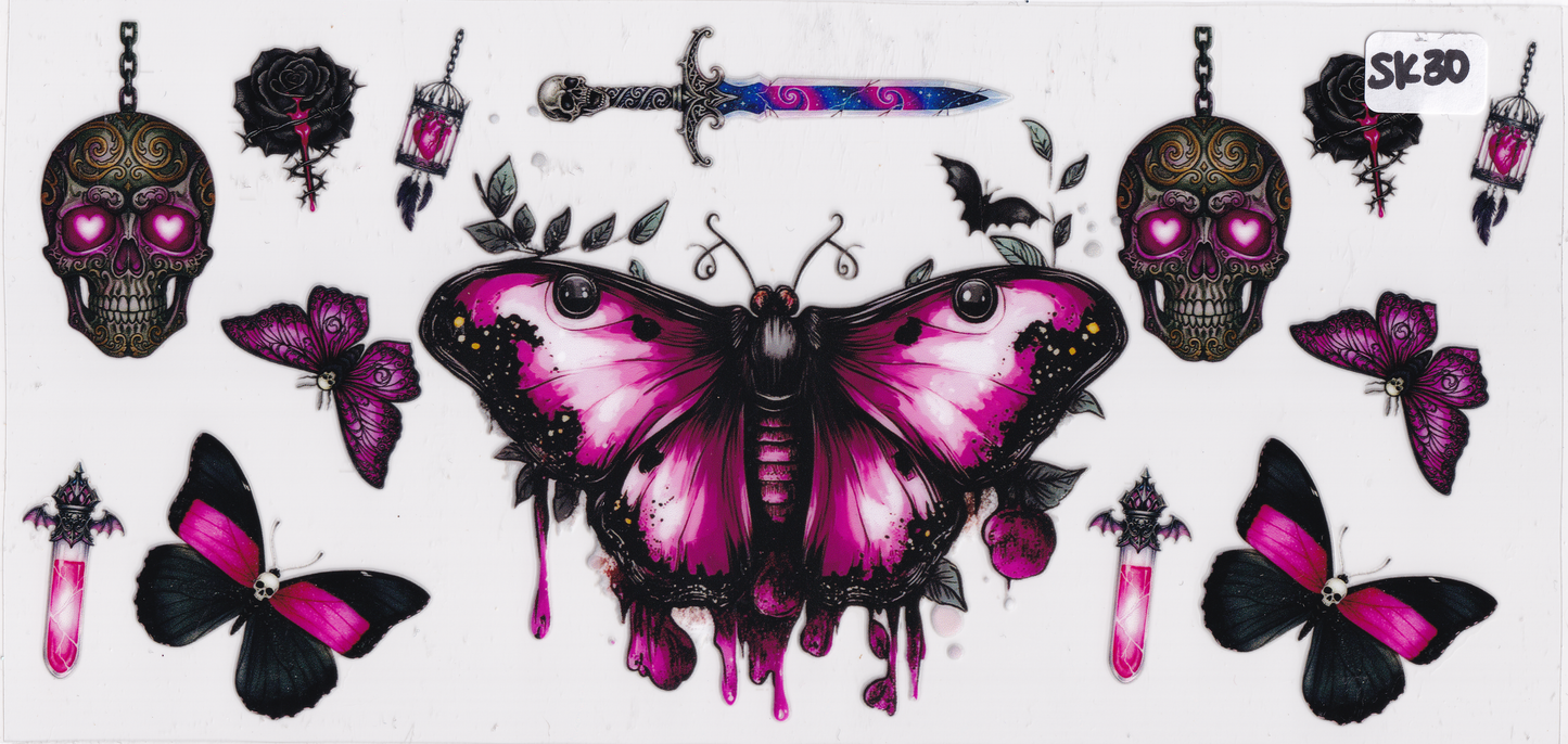 SK30 Skulls Butterflies UVDTF Wrap
