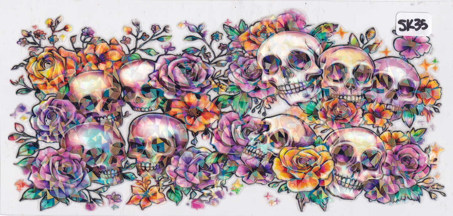 SK35 Crystals Skulls Flowers UVDTF Wrap