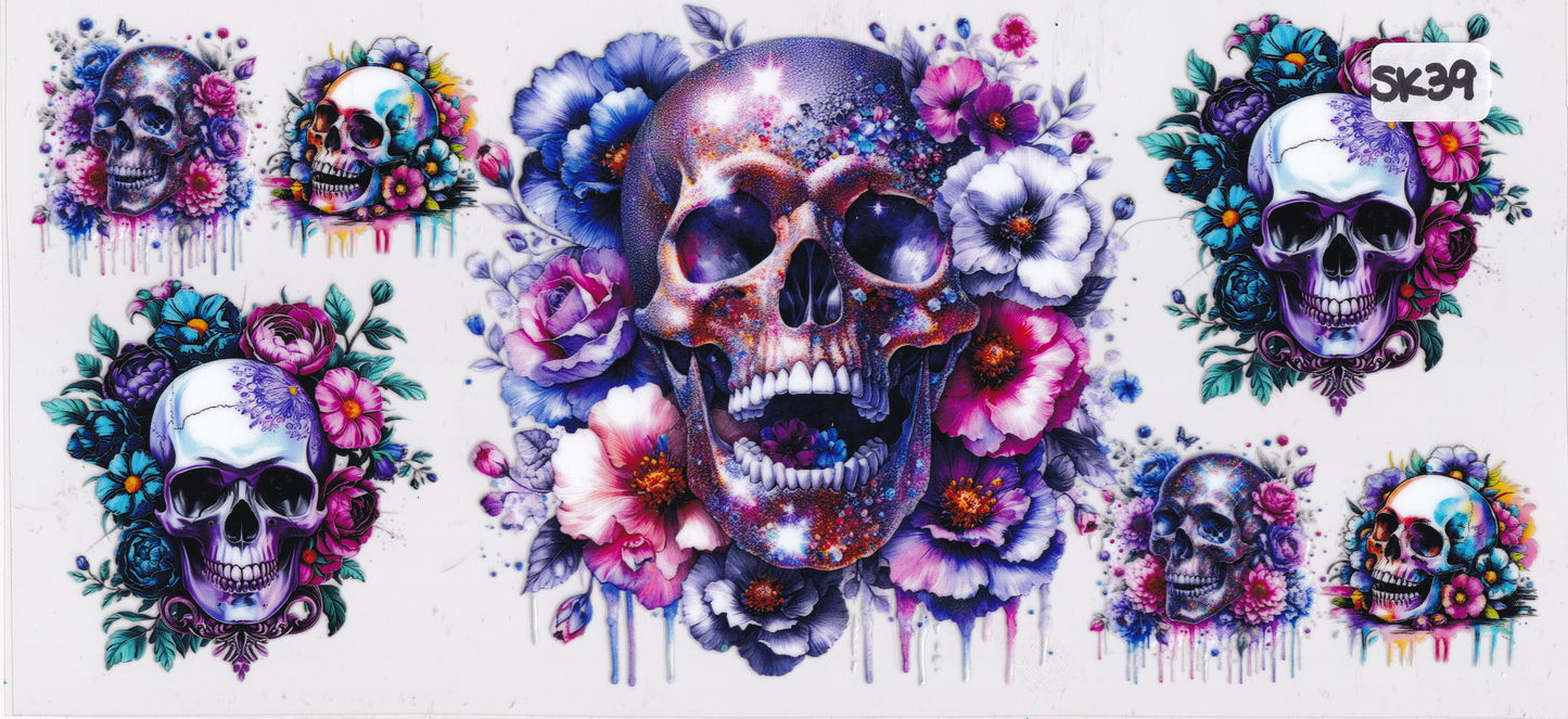 SK39 Skulls Flowers UVDTF Wrap