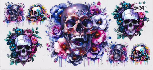 SK39 Skulls Flowers UVDTF Wrap