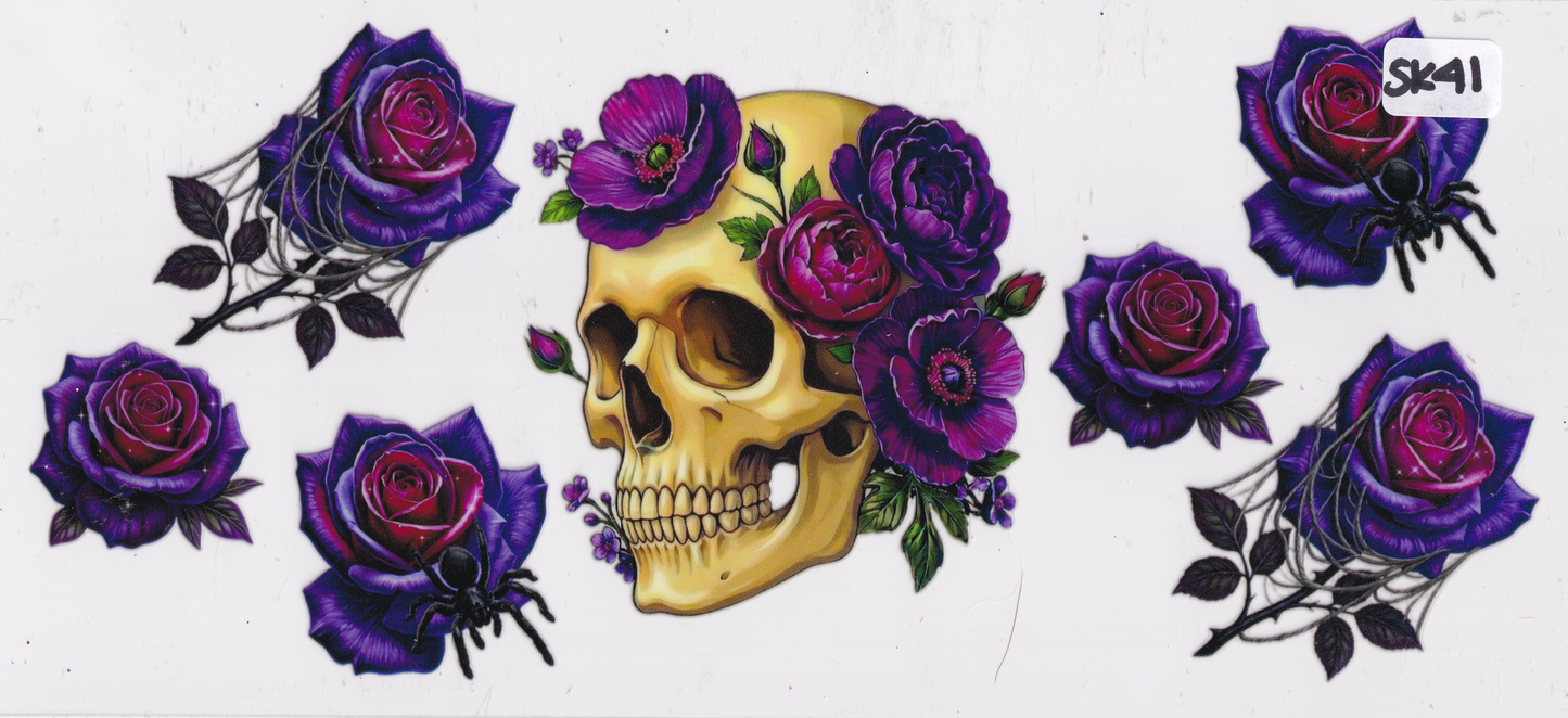 SK41 Skull Flowers UVDTF Wrap