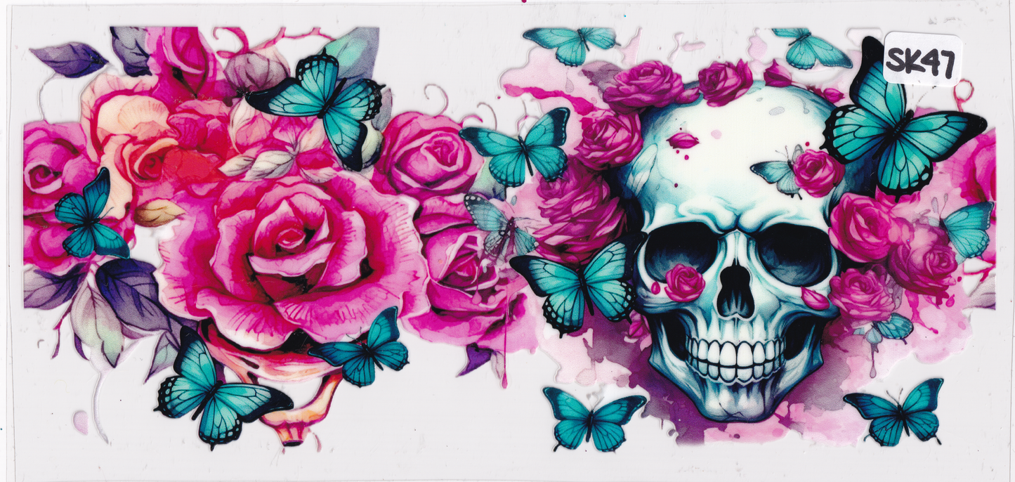 SK47 Skull Flowers Butterflies UVDTF Wrap