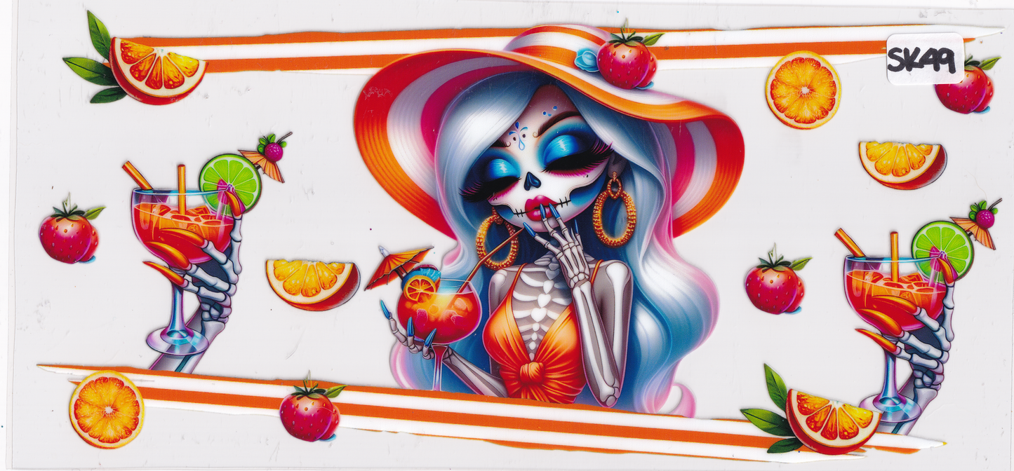 SK49 Skeleton Skull Women Drink UVDTF Wrap