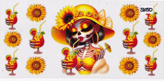 SK50 Skeleton Women Drink Flower UVDTF Wrap