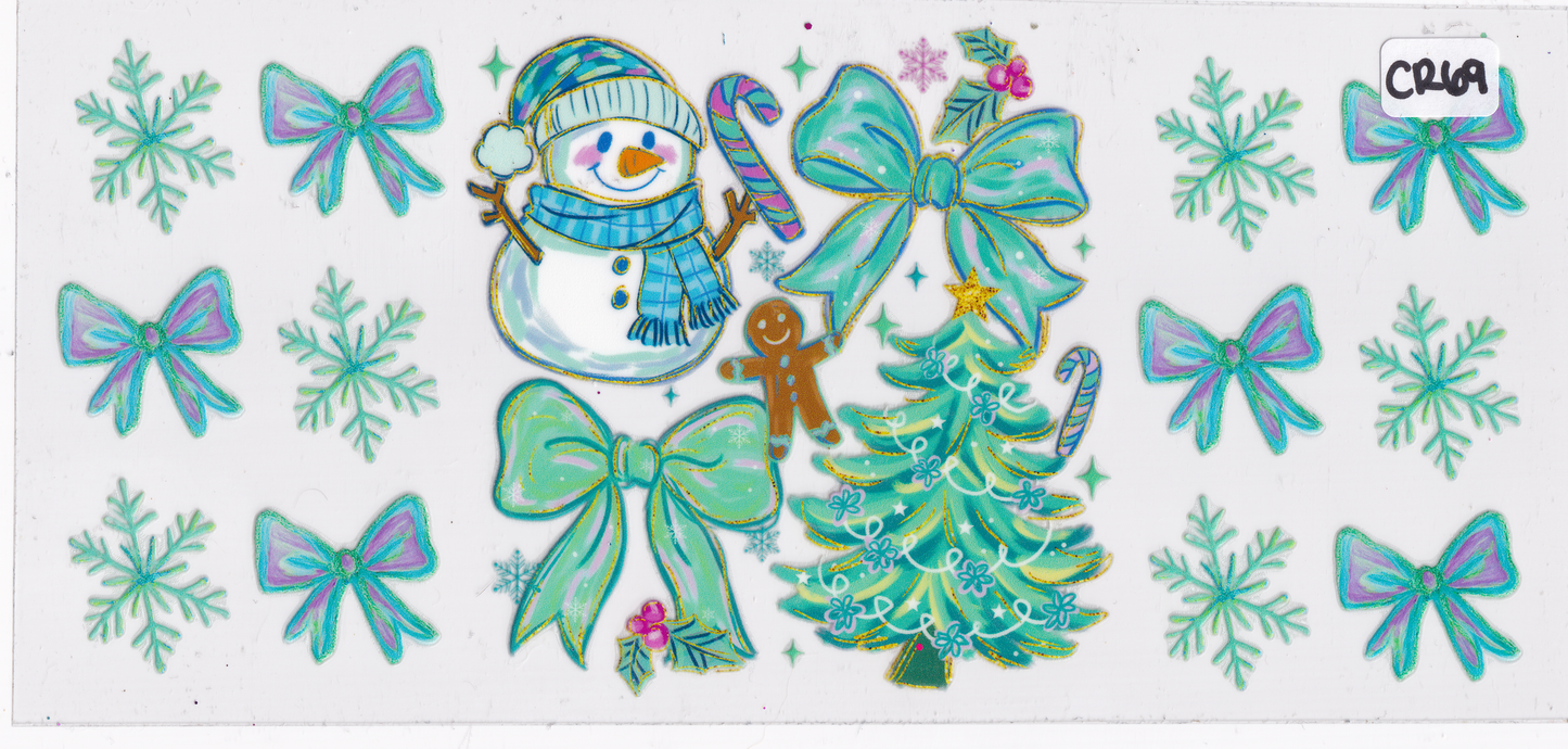 CR69 Snowman Christmas Tree Ribbon UVDTF Wrap