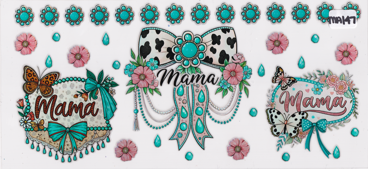 MA147 Mama Mom Ribbons Flowers UVDTF Wrap