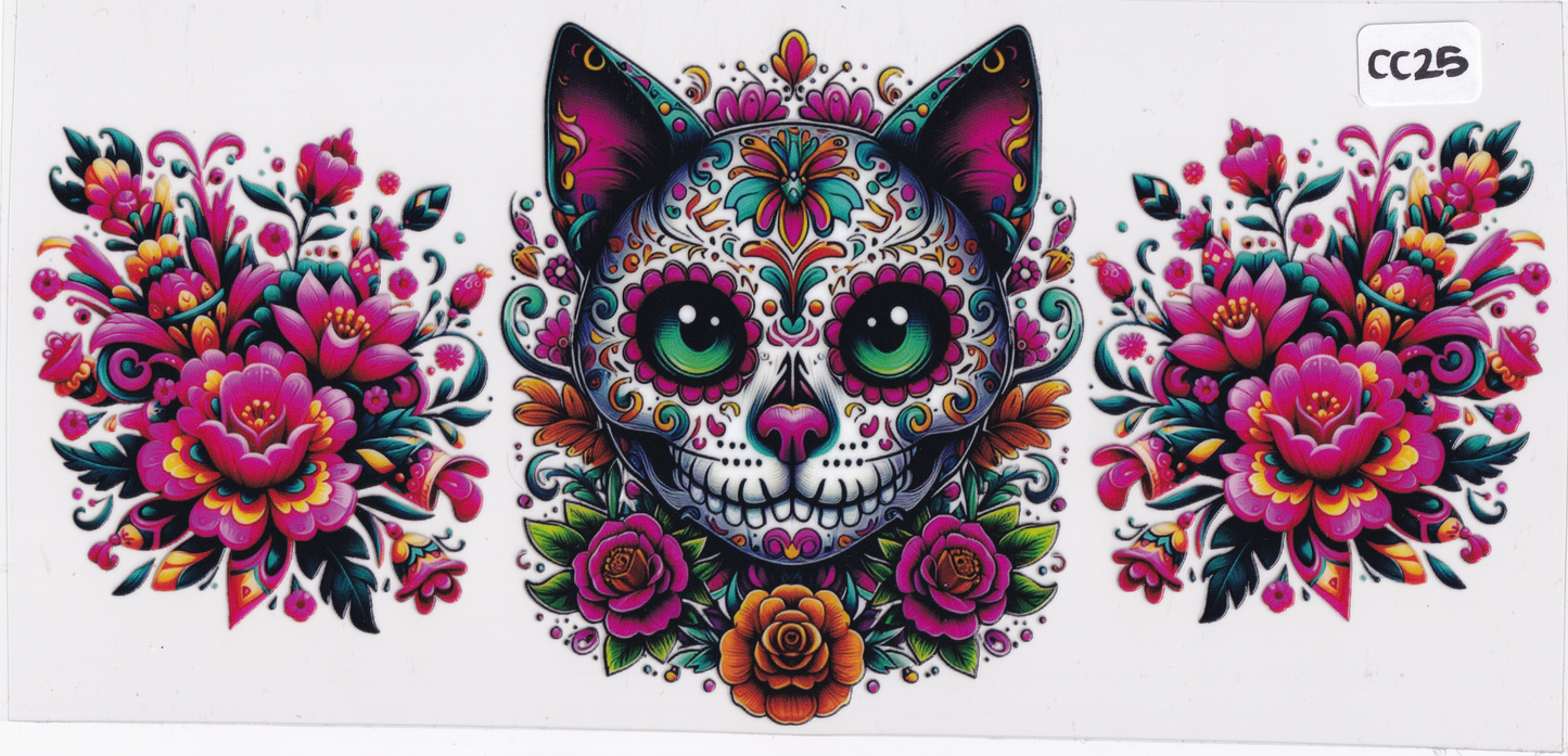CC25 Cat Cinco De Mayo Flowers UVDTF Wrap