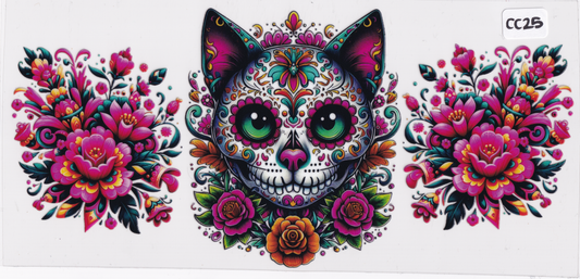 CC25 Cat Cinco De Mayo Flowers UVDTF Wrap