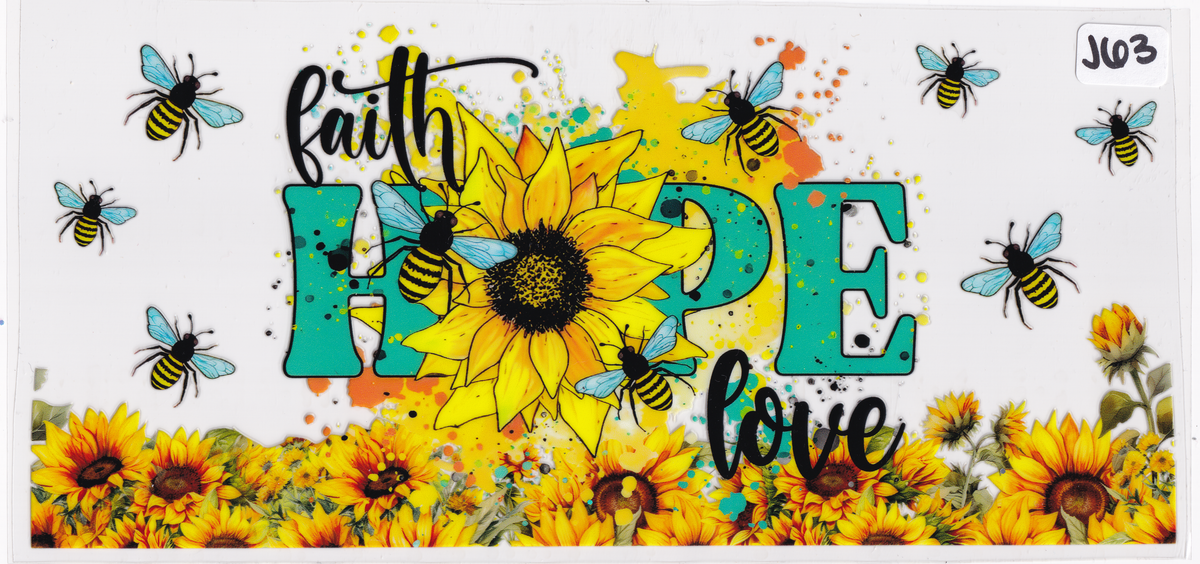 J63 Faith Hope Religion Bees Flowers UVDTF Wrap