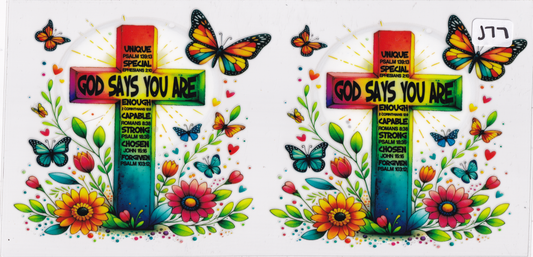 J77 Religion Cross Flowers Butterflies UVDTF Wrap