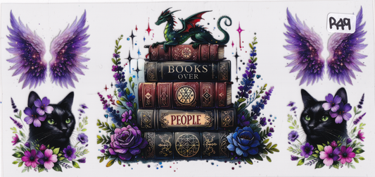 R49 Reading Books Angel Wings Cats UVDTF Wrap