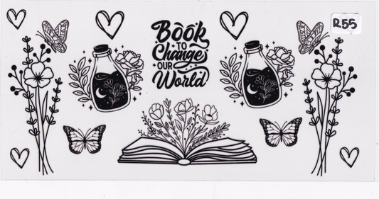 R55 Reading Books Flowers Butterflies UVDTF Wrap