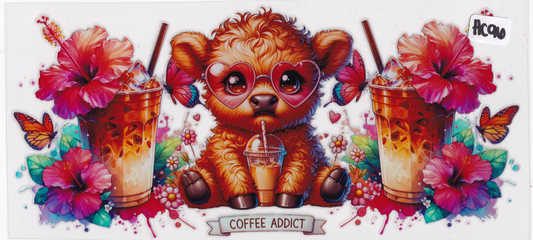 HC96 Holographic Coffee Highland Cow UVDTF Wrap