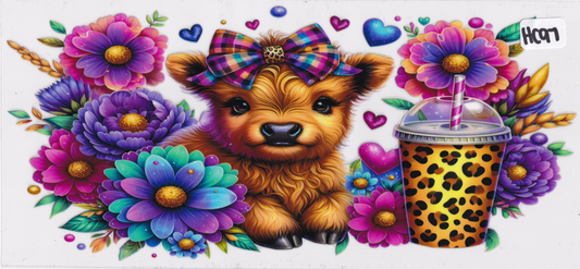 HC97 Highland Cow Flowers UVDTF Wrap