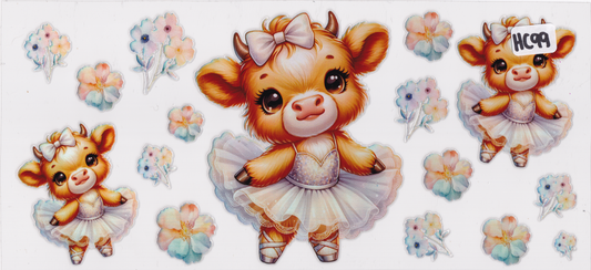 HC99 Holographic Ballerina Highland Cow UVDTF Wrap