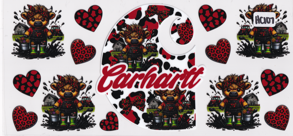 HC107 Highland Cow Clothing Hearts UVDTF Wrap