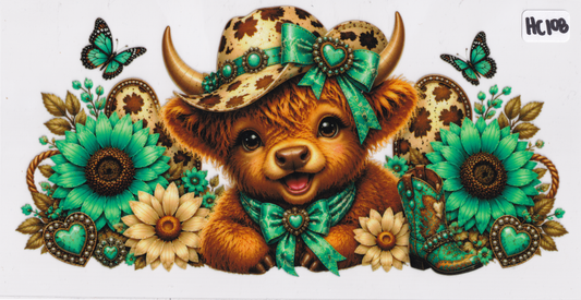 HC108 Highland Cow Flowers UVDTF Wrap