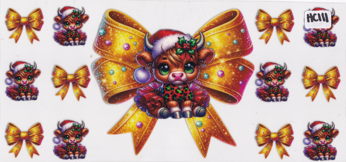 HC111 Highland Cow Christmas Ribbon UVDTF Wrap