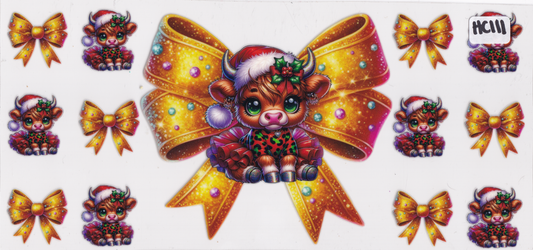 HC111 Highland Cow Christmas Ribbon UVDTF Wrap
