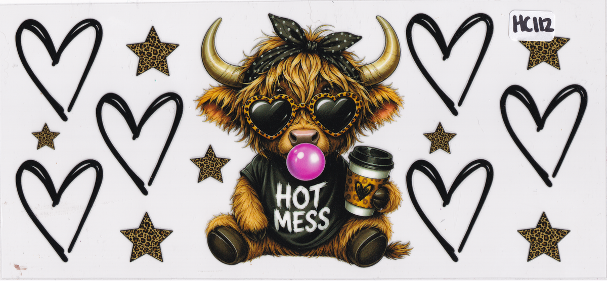 HC112 Highland Cow Hot Mess UVDTF Wrap