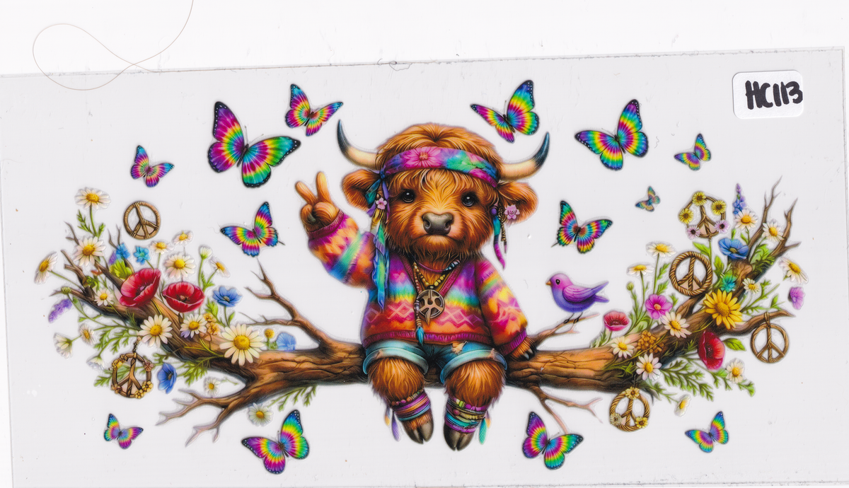 HC113 Highland Cow Butterflies Nature UVDTF Wrap