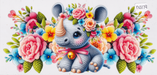 NA179 Rhino Animal Flowers UVDTF Wrap