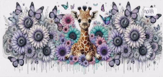 NA181 Giraffe Flowers Butterflies UVDTF Wrap