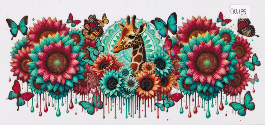NA185 Giraffe Flowers Butterflies UVDTF Wrap