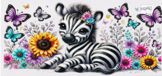 NA190 Zebra Butterflies Flowers UVDTF Wrap