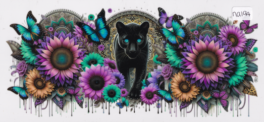 NA194 Panther Flowers Butterflies UVDTF Wrap