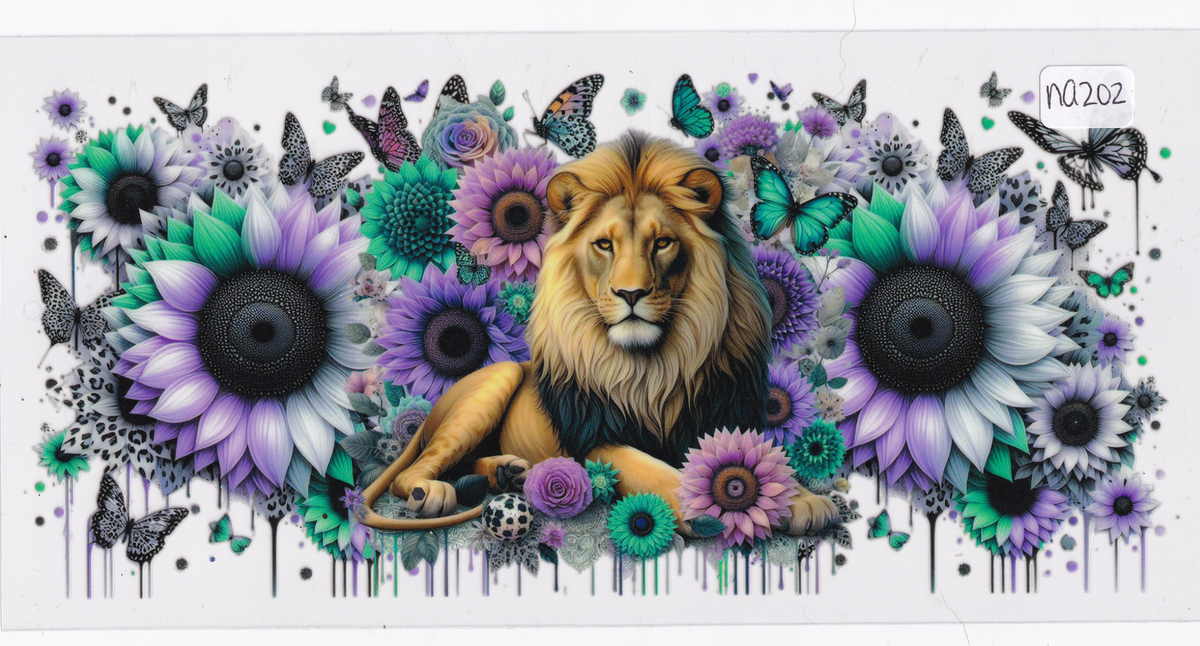 NA202 Lion Flowers Butterflies UVDTF Wrap