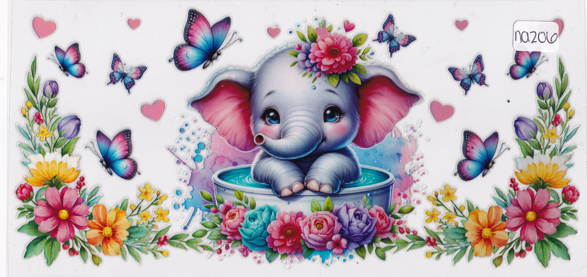 NA206 Holographic Elephant Flowers Butterflies UVDTF Wrap