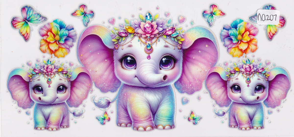 NA207 Holographic Elephant Flowers Butterflies UVDTF Wrap